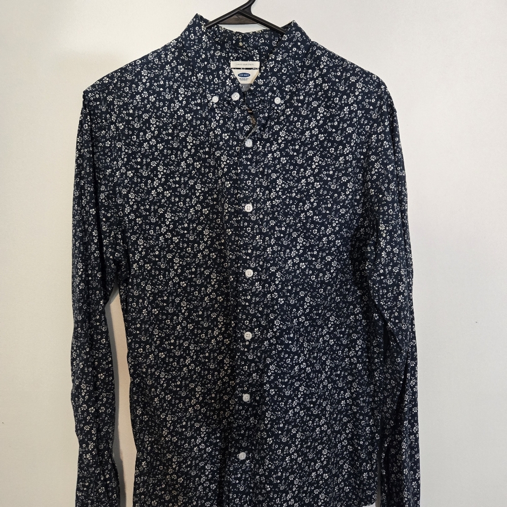 Men's long sleeve dark blue floral button-up